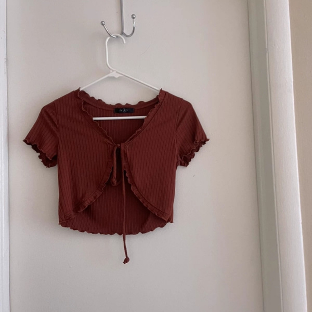 Brown front tie top